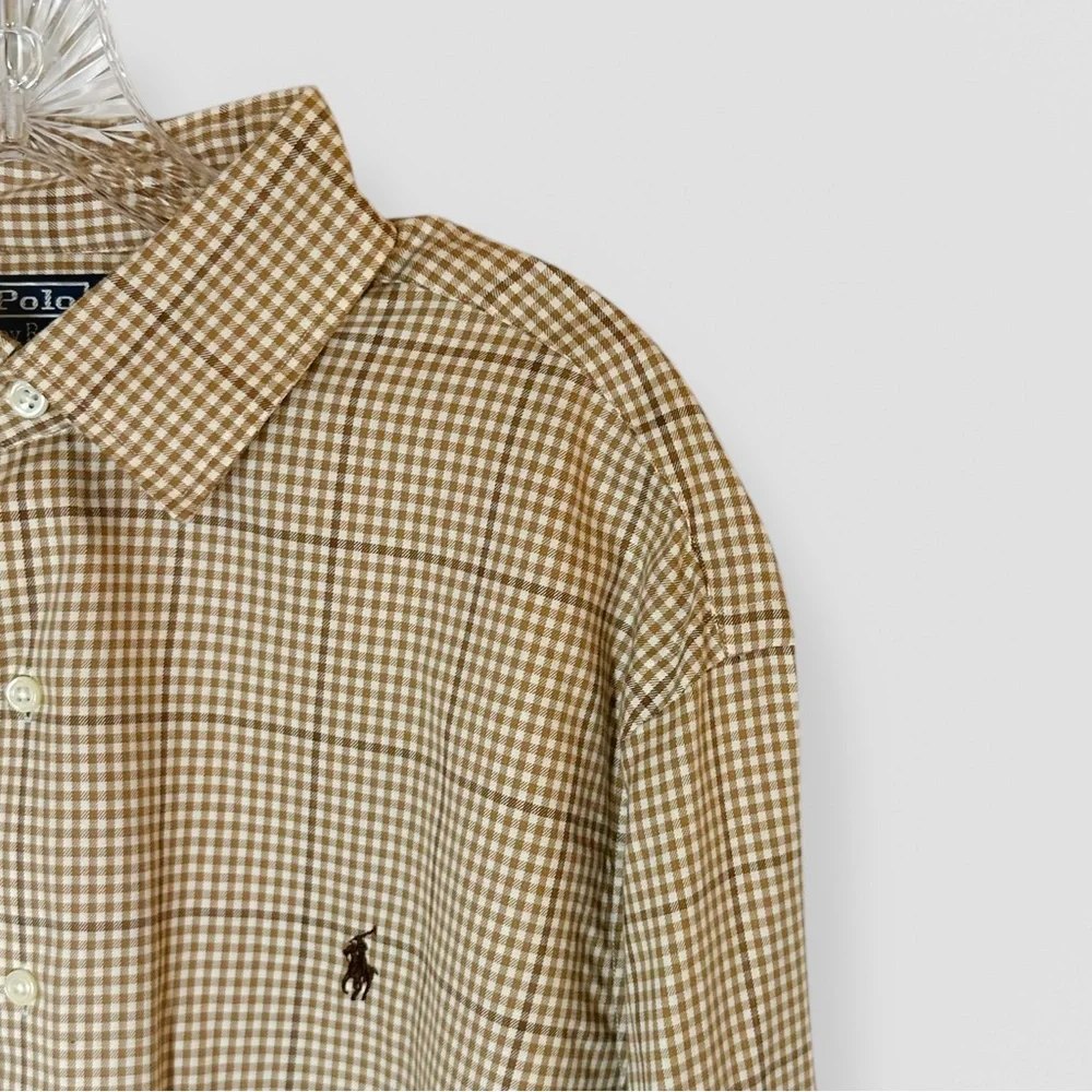 NWT Polo by Ralph Lauren Size XL Brown Plaid Button Shirt Leather Elbow Patches